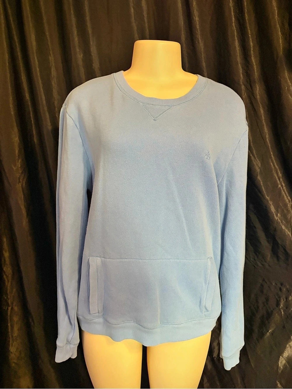 Lauren Ralph Lauren Blue Cotton Blend Crewneck Sweatshirt Size Large